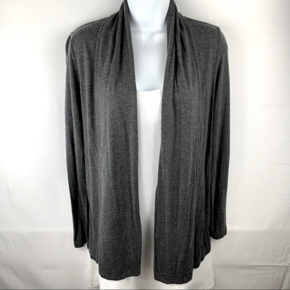 Ann Taylor Grey Open Front Drape Shawl Neck Sweater Cardigan - Picture 12 of 13